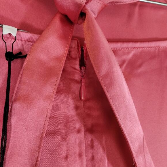 R WeWoreWhat Womens Hot Pink Satin Charmeuse Cut Out Waist Tie Midi Skirt NWT S - Picture 9 of 12